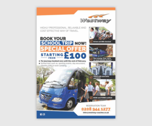 School Trip Special Offer, Book Coach travel before end of Feb from £100 | Design de Brochure par Cut and Glue