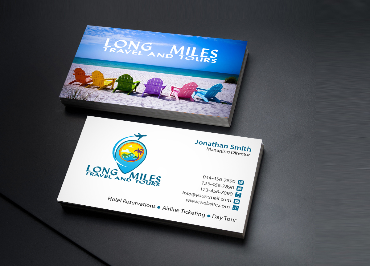Visitenkarten-Design von Creations Box 2015 für longmiles travel and tours | Design #8018264