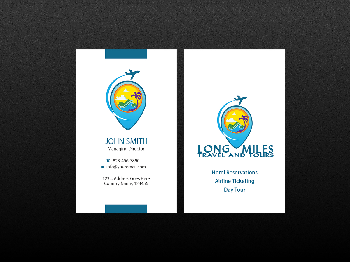 Visitenkarten-Design von Creations Box 2015 für longmiles travel and tours | Design #8018276