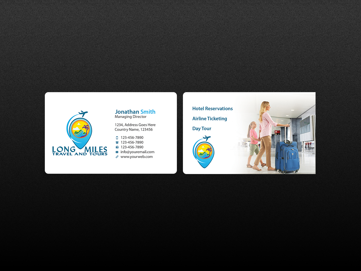 Visitenkarten-Design von Creations Box 2015 für longmiles travel and tours | Design #8018277