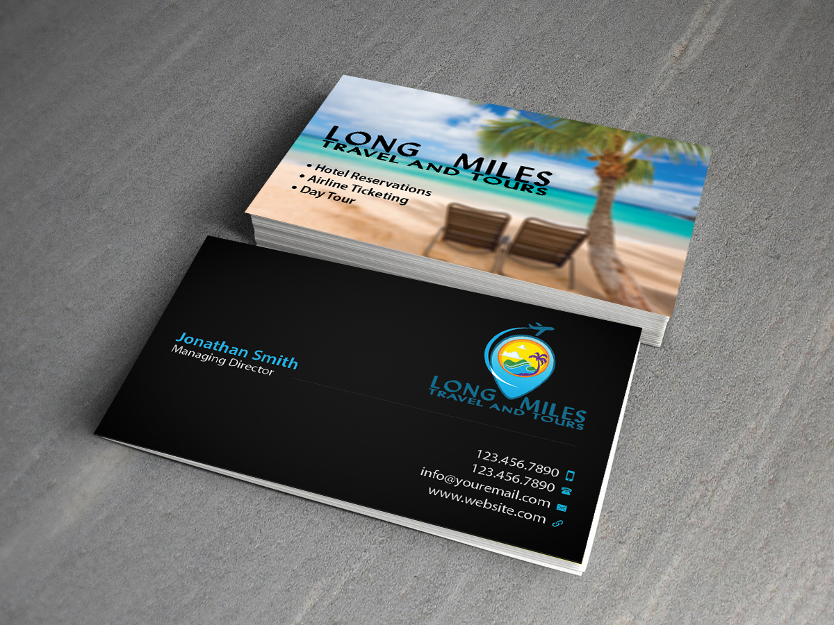 Visitenkarten-Design von Creations Box 2015 für longmiles travel and tours | Design #8018282