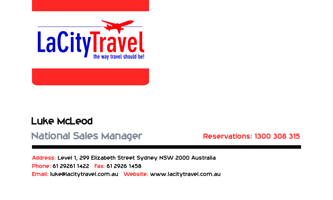 Diseño de Tarjeta de Presentación por erik00 para LaCity Travel Australia | Diseño #8001120