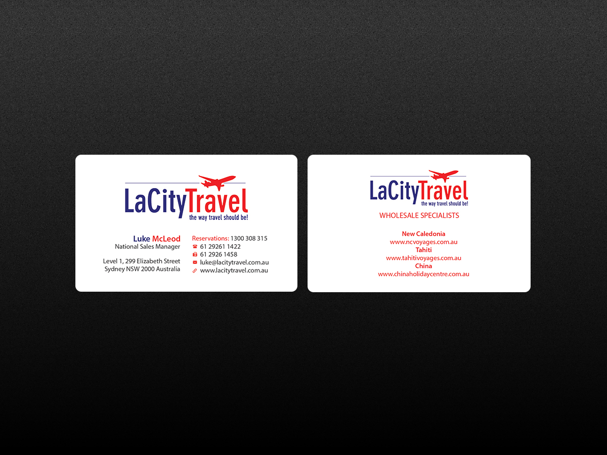 Visitenkarten-Design von Creations Box 2015 für LaCity Travel Australia | Design #8018092