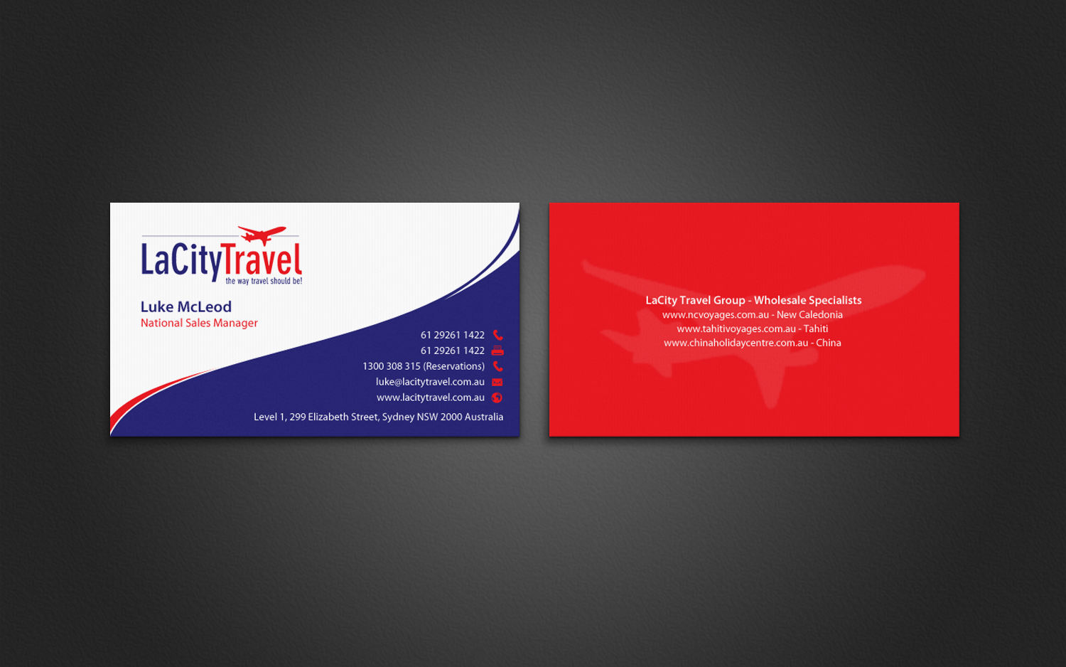 Diseño de Tarjeta de Presentación por chandrayaan.creative para LaCity Travel Australia | Diseño #8016650