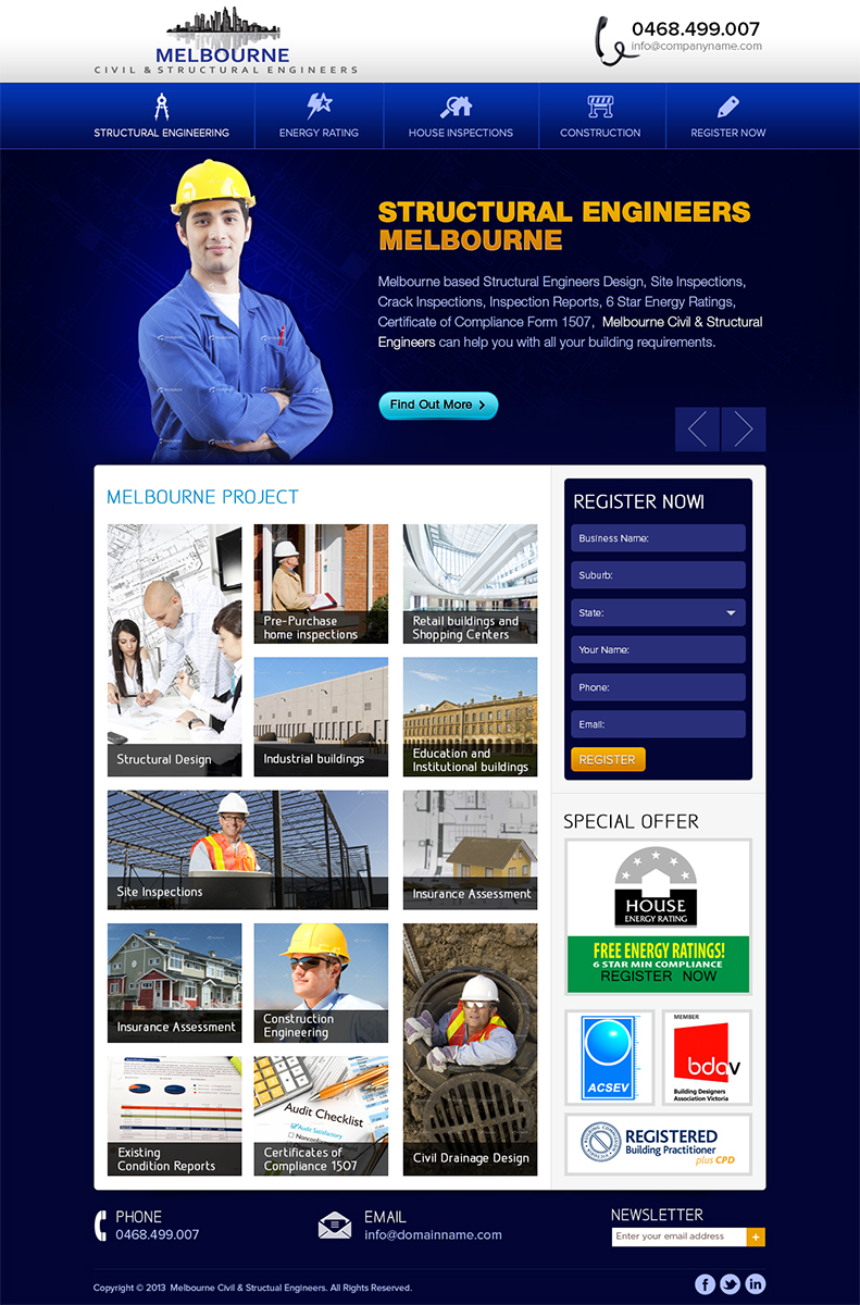 Web Design by Mayank Patel for Melbourne Civil & Structural Engineers | Design #1987959