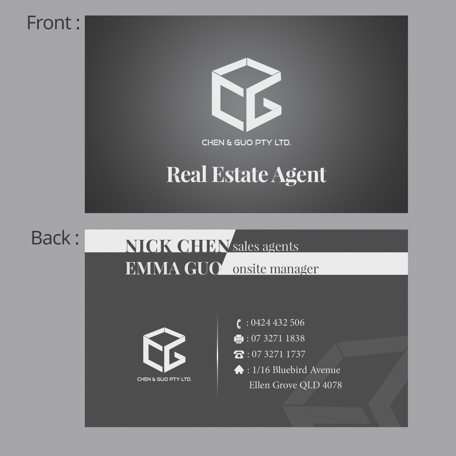 Business Card Design by wenyoufu for Chen & Guo Pty Ltd | Design #8476379