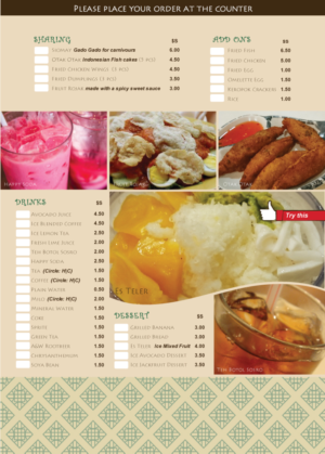 Menu Design by yophi for Es Teler 77 | Design: #8456333