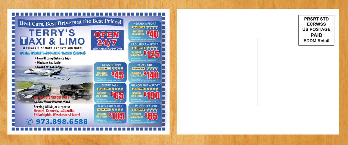 Postcard Design by Venus L. Penaflor for TERRY'S TAXI | Design #8404640