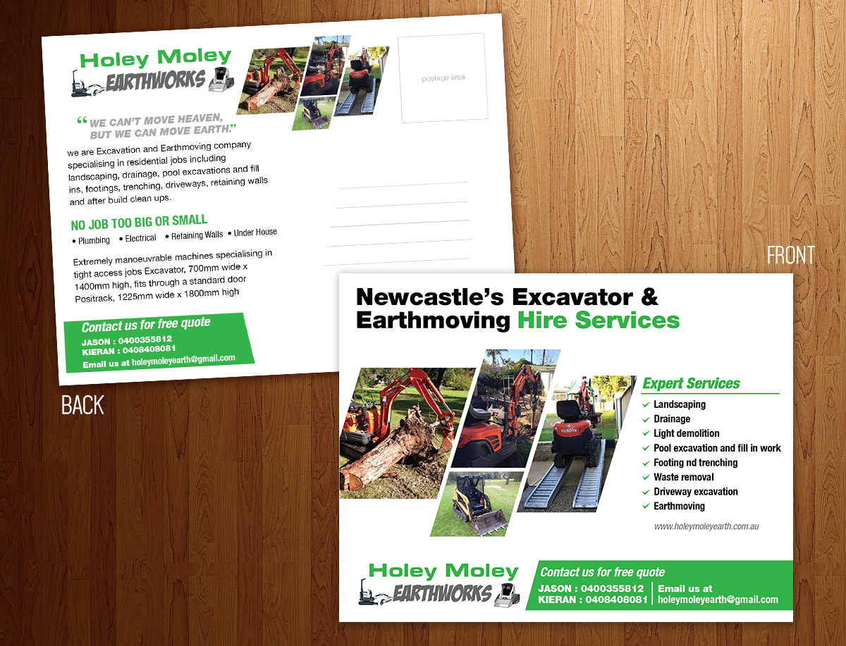 Diseño de Postal por ravi_k5 para holey moley earthworks | Diseño #8417963