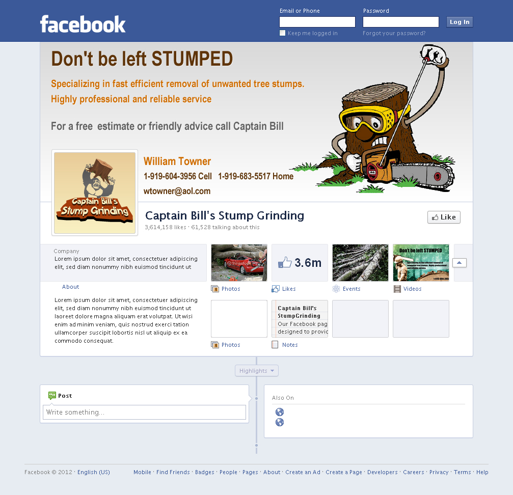 Diseño de Facebook por Sbss para CaptBill's Stump Grinding | Diseño #2020493