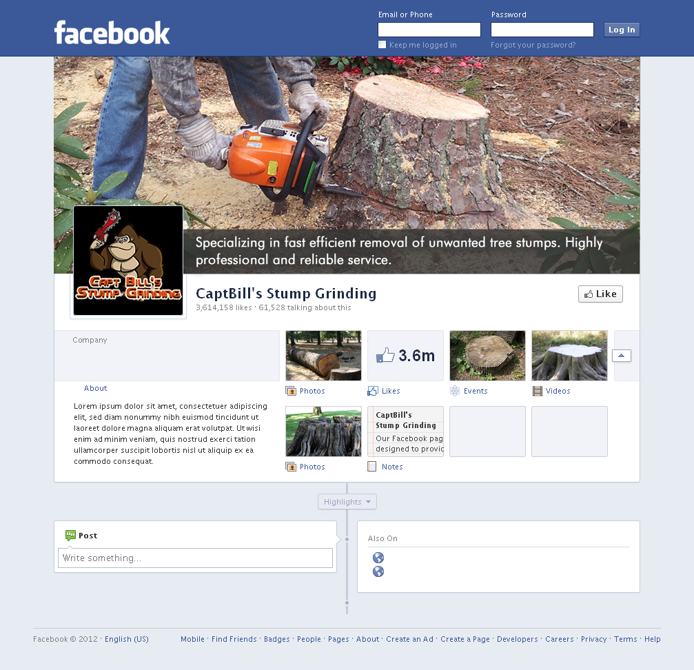Diseño de Facebook por Sbss para CaptBill's Stump Grinding | Diseño #2020650