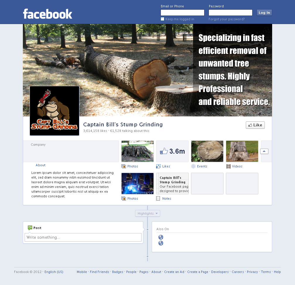 Diseño de Facebook por Sbss para CaptBill's Stump Grinding | Diseño #2020655