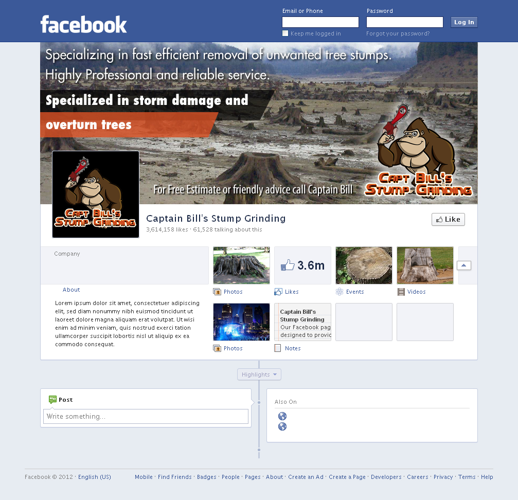 Diseño de Facebook por Sbss para CaptBill's Stump Grinding | Diseño #2025403