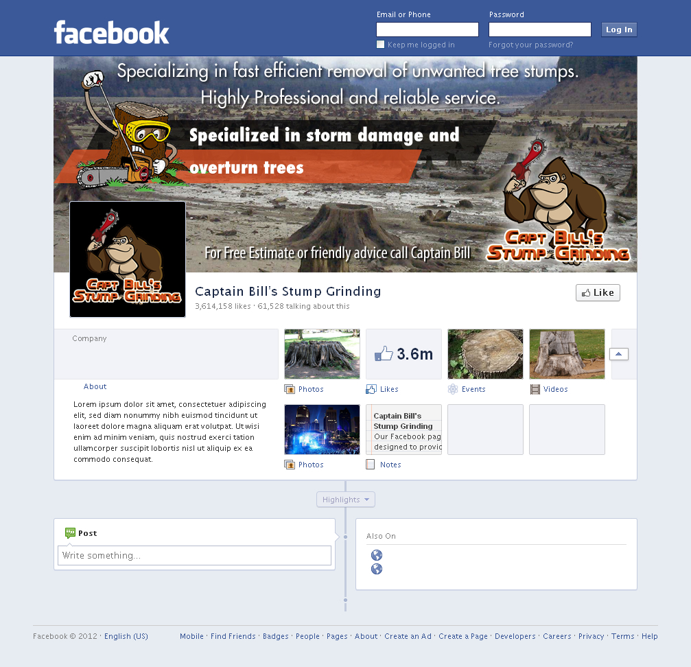 Diseño de Facebook por Sbss para CaptBill's Stump Grinding | Diseño #2025407