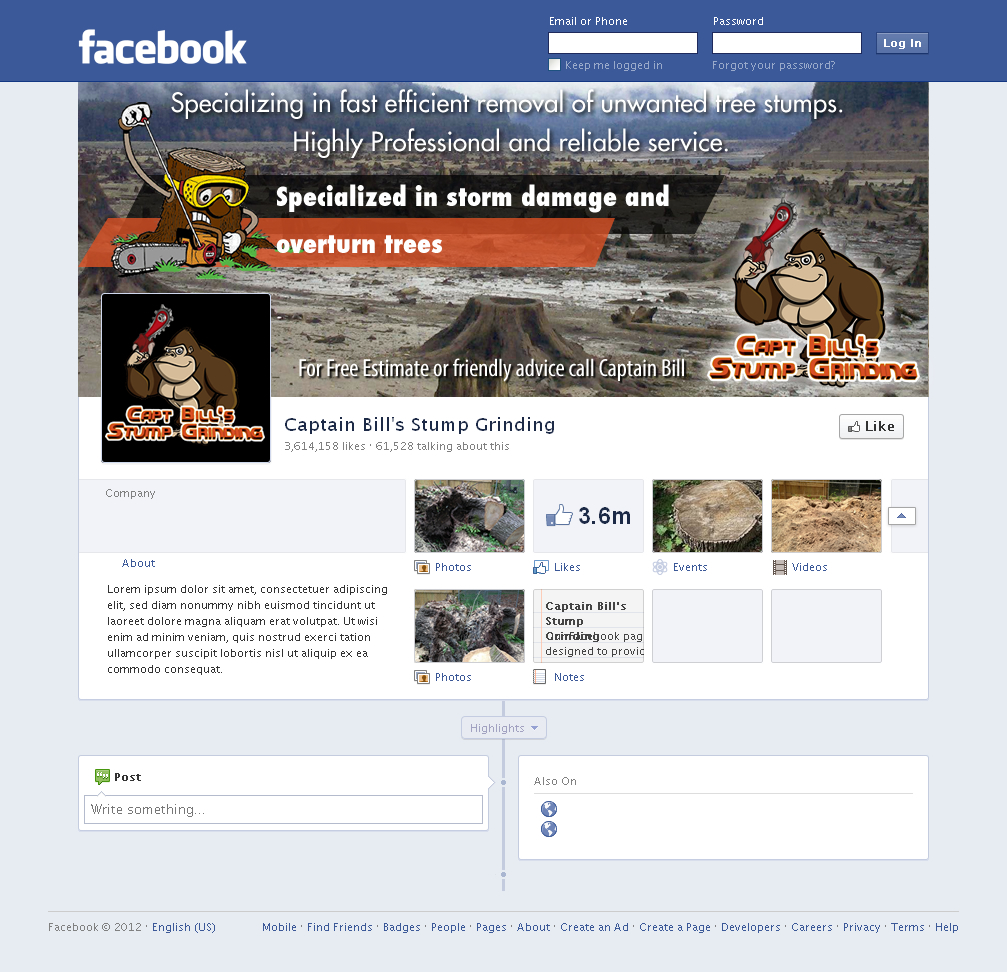 Facebook Design by Sbss for CaptBill's Stump Grinding | Design #2029820