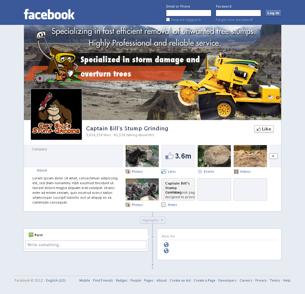 Facebook Design by Sbss for CaptBill's Stump Grinding | Design #2029823
