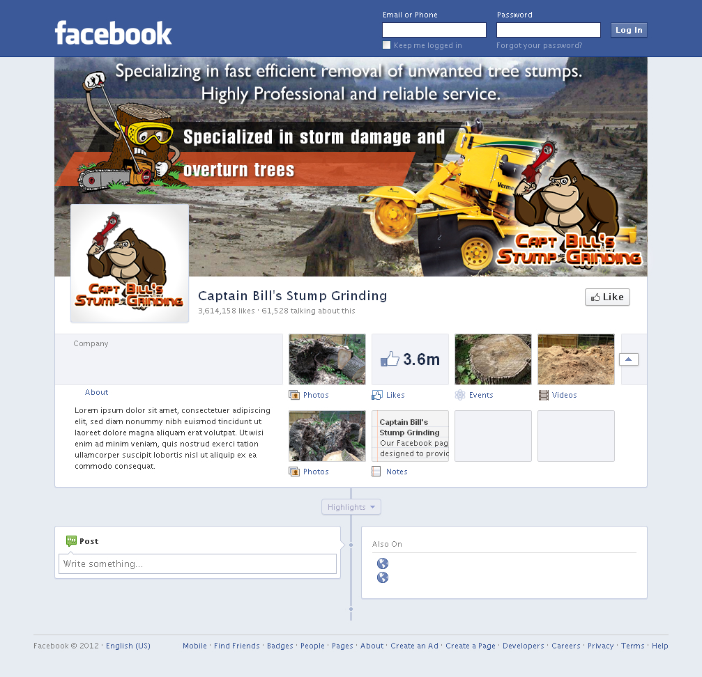 Facebook Design by Sbss for CaptBill's Stump Grinding | Design #2035125