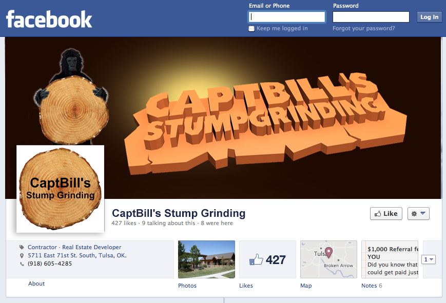 Diseño de Facebook por jgeoinbox para CaptBill's Stump Grinding | Diseño #2012979
