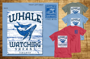 Whale Safari T-shirt for sale in ticket office and gift shop | Design de T-shirt par CoffeeBreak88