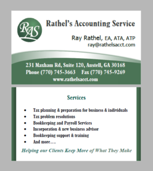 Business Card Design by citygirl17 for Rathel's Accounting Service | Design: #8420872