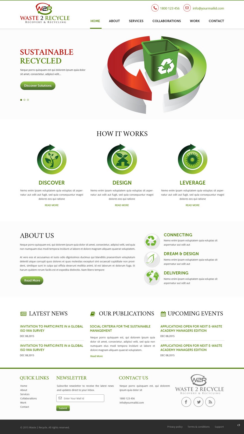 Web Design by pb for Waste 2 Recycle | Design #8463026