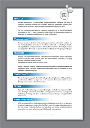 Diseño de Brochure por Deepa Nair para Bronway Automation Ltd | Diseño: #2078017