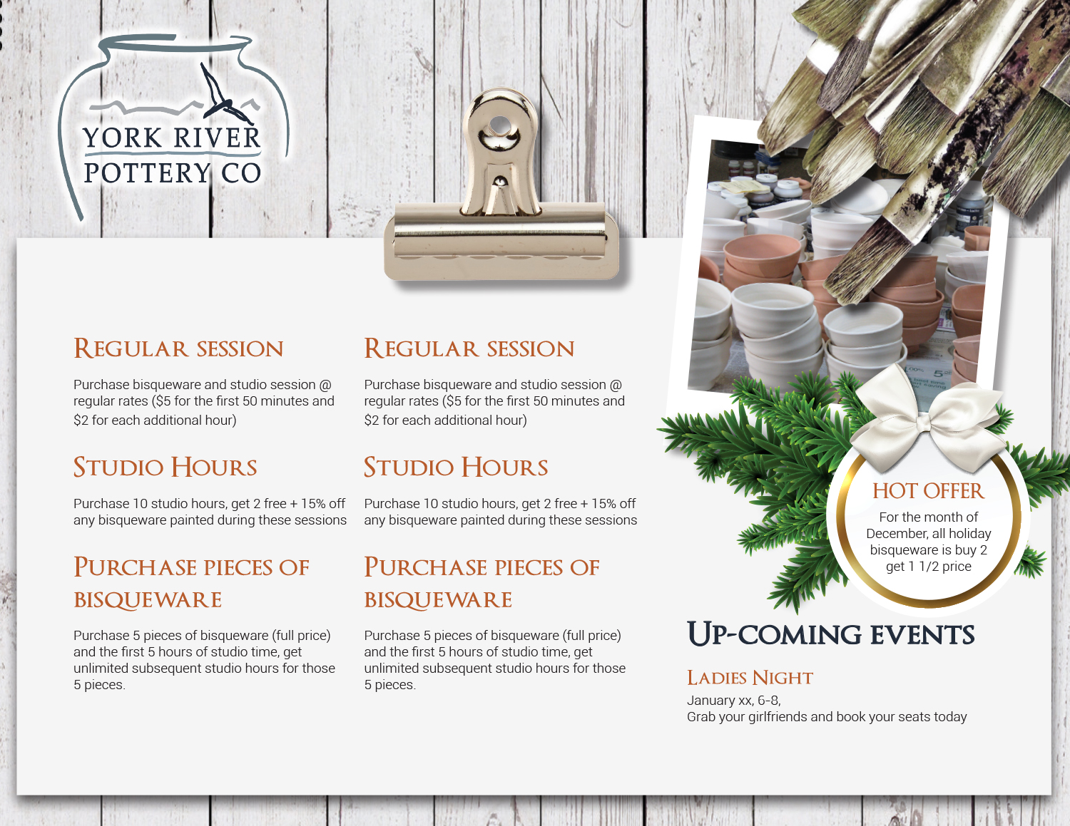 Menu Design by Monsterish for York River Pottery Company | Design: #8475472