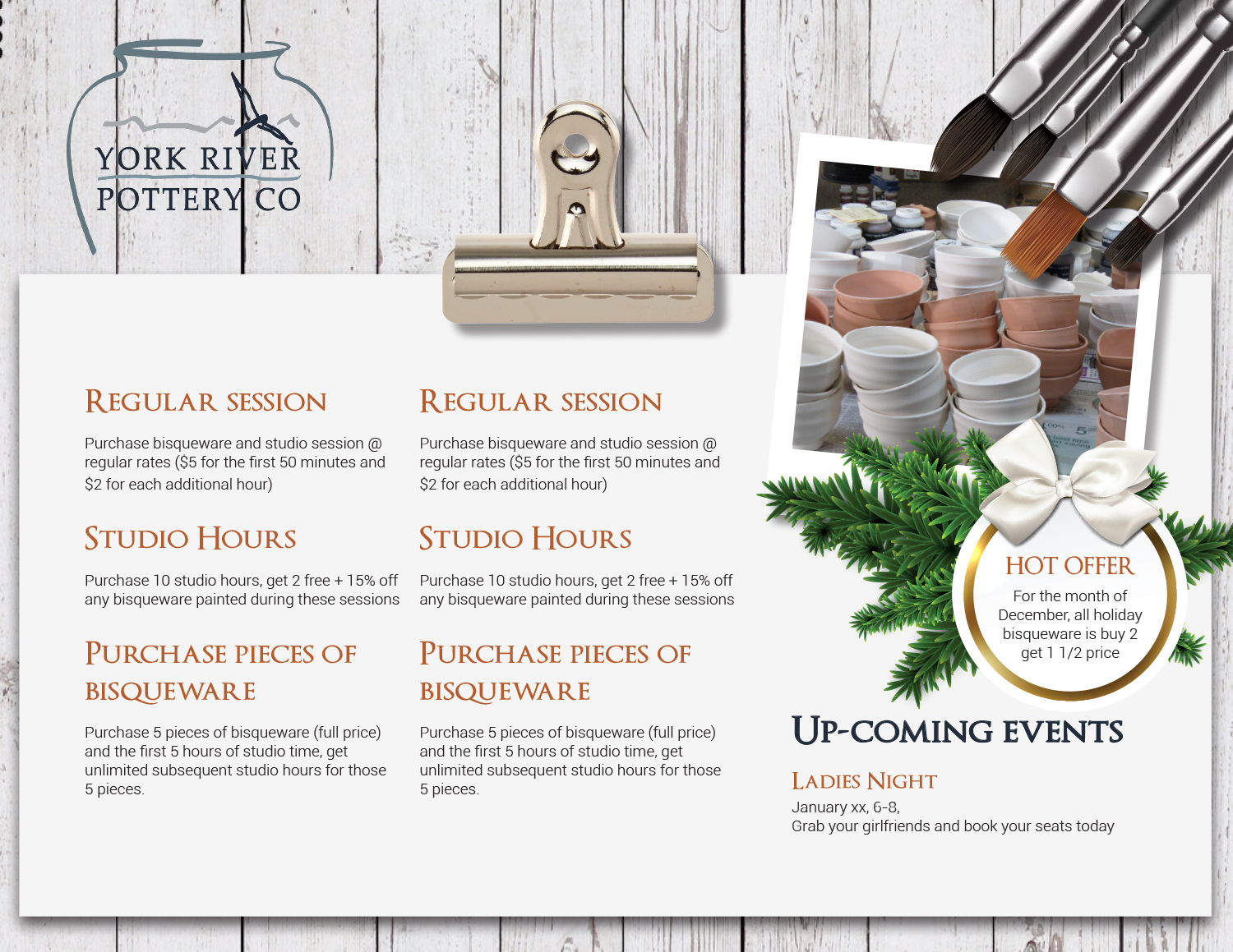 Menü-Design von Monsterish für York River Pottery Company | Design #8477412