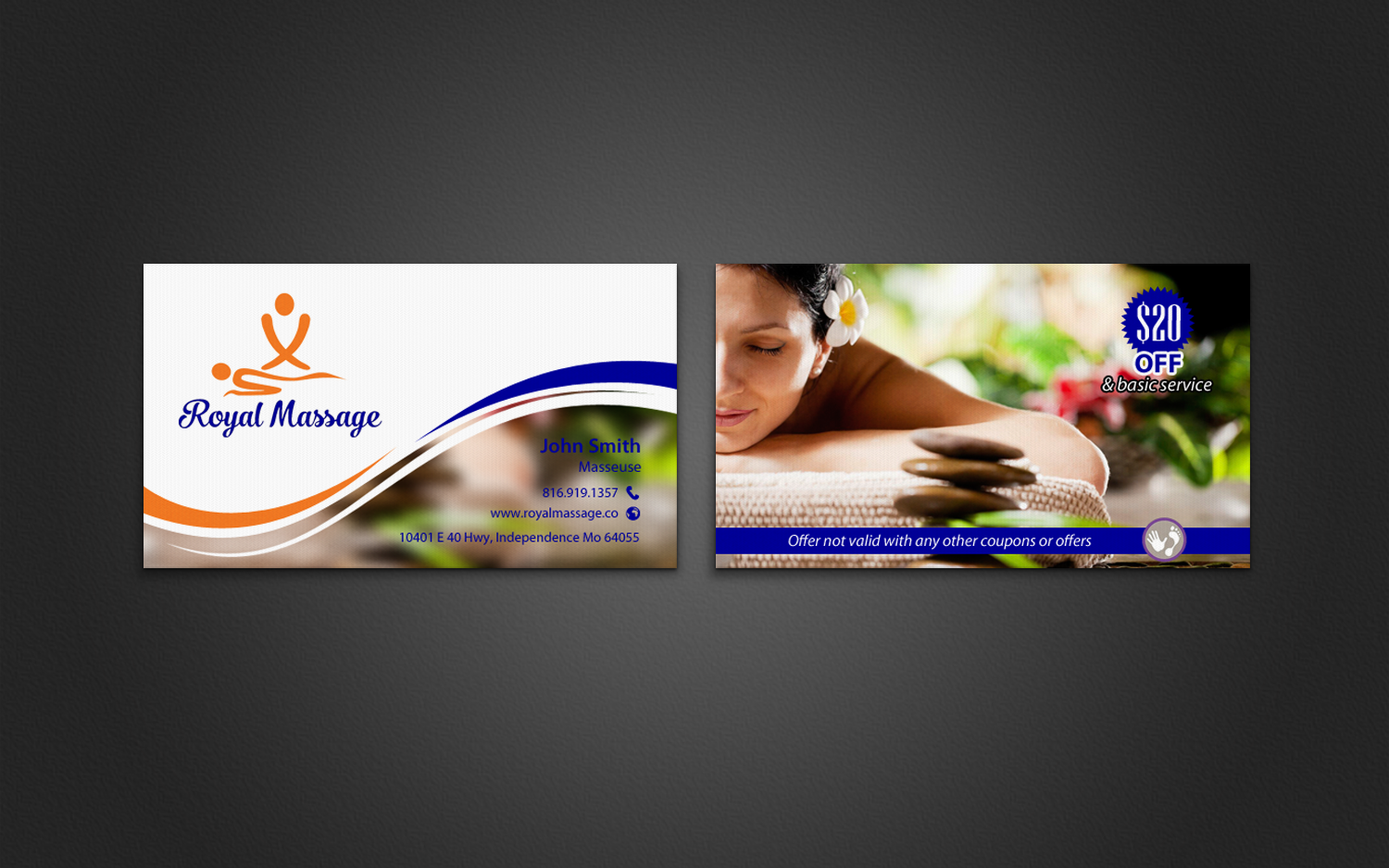 Diseño de Tarjeta de Presentación por chandrayaan.creative para Royal Massage | Diseño #8504415