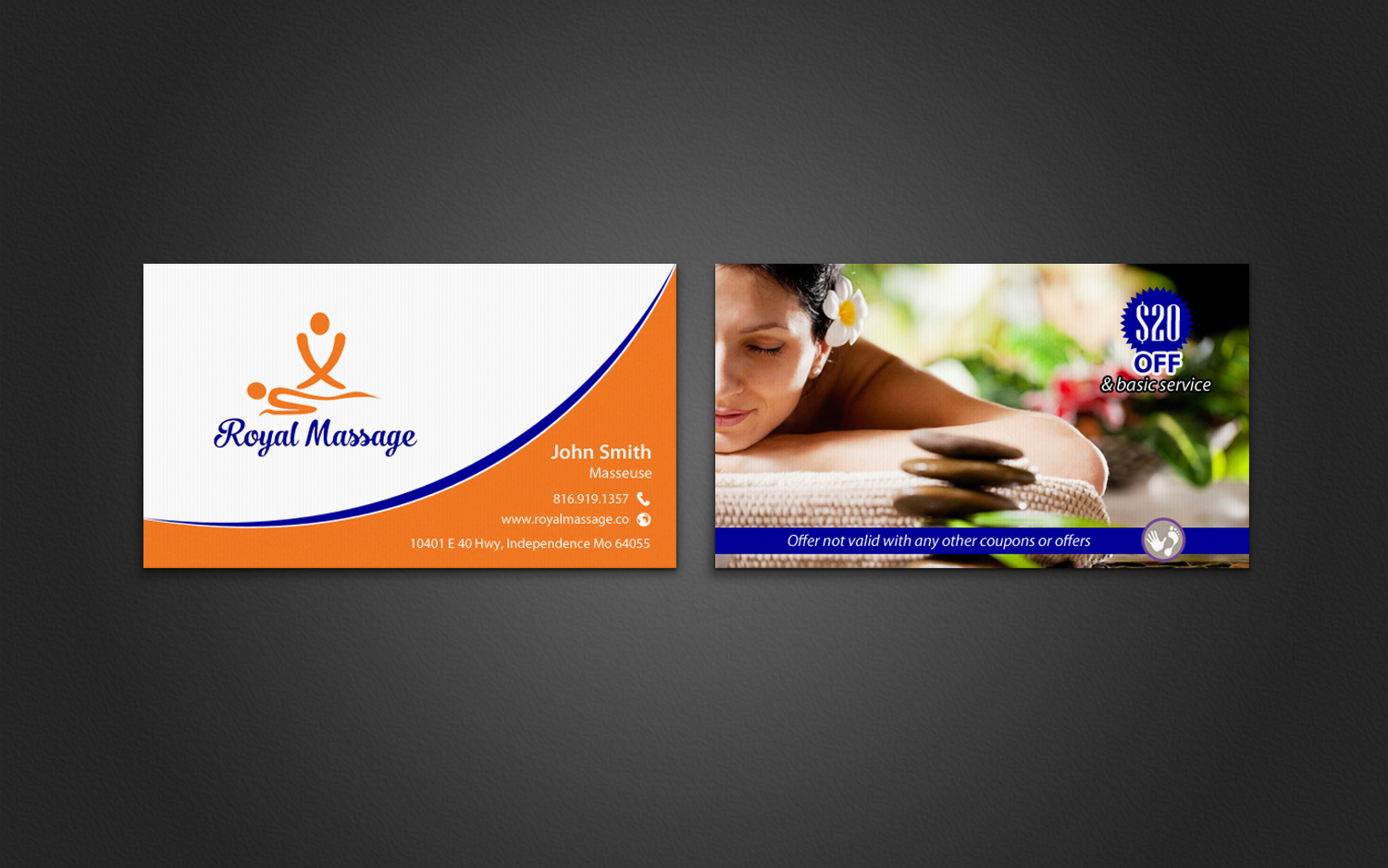 Diseño de Tarjeta de Presentación por chandrayaan.creative para Royal Massage | Diseño #8504421