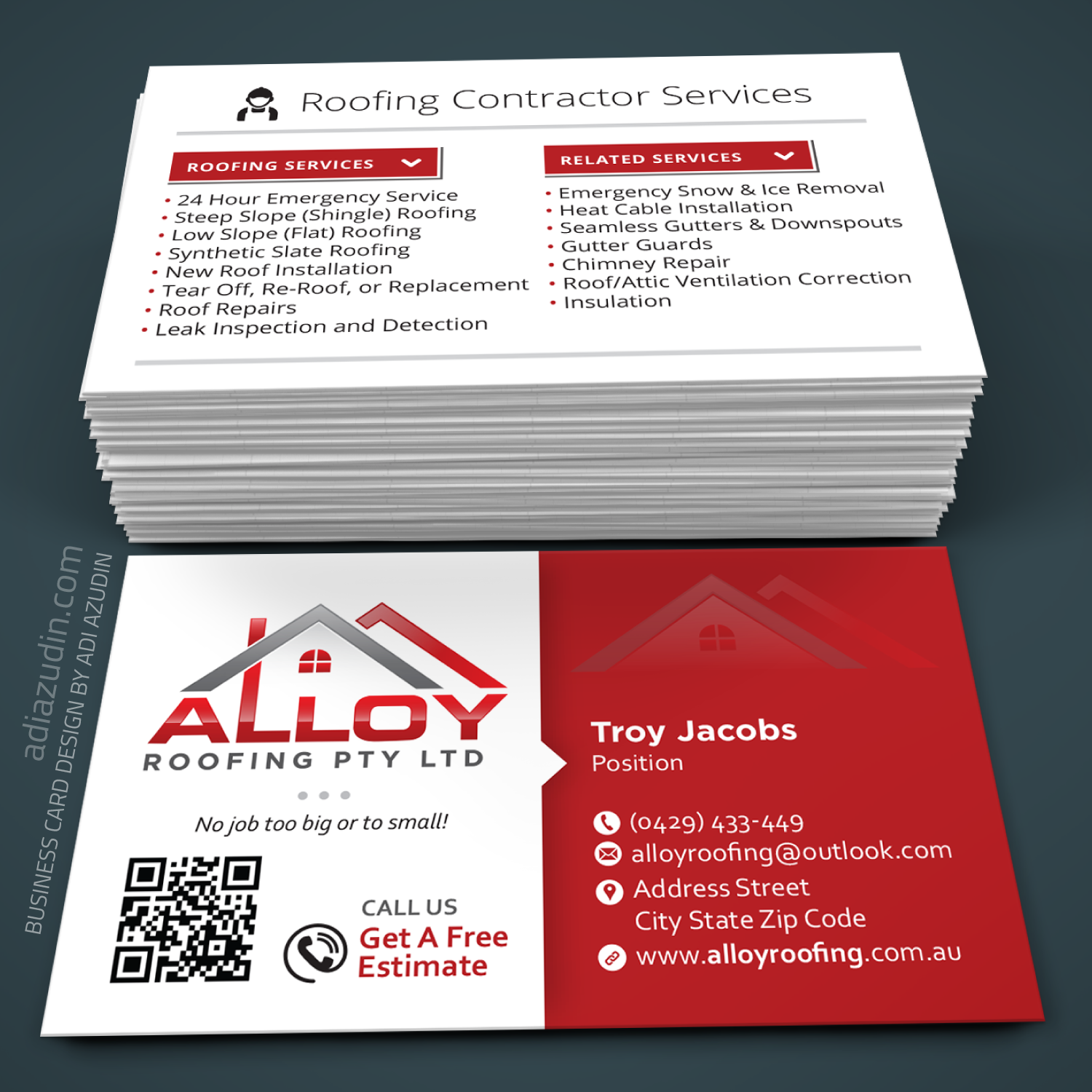 Business Card Design by adiazudin for Alloy Roofing Pty Ltd | Design #8481124