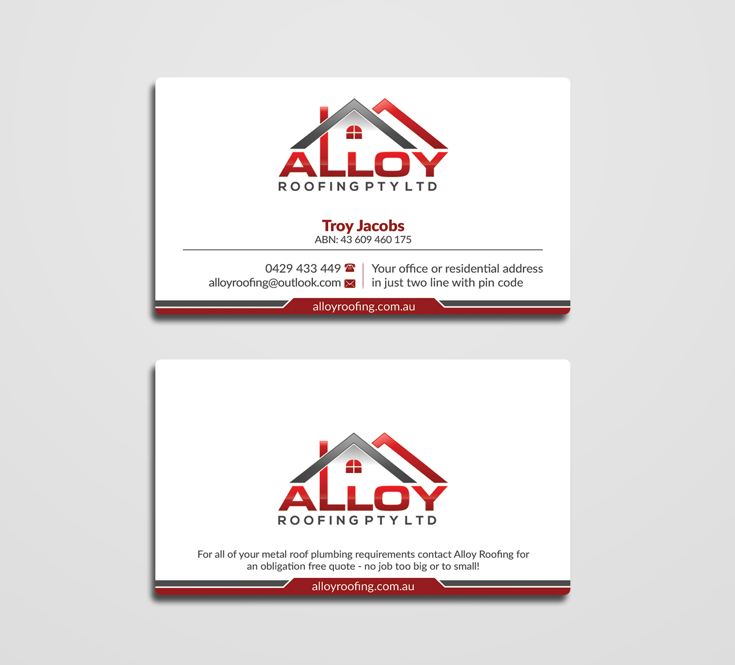 Business Card Design by AFHUN for Alloy Roofing Pty Ltd | Design #8509398