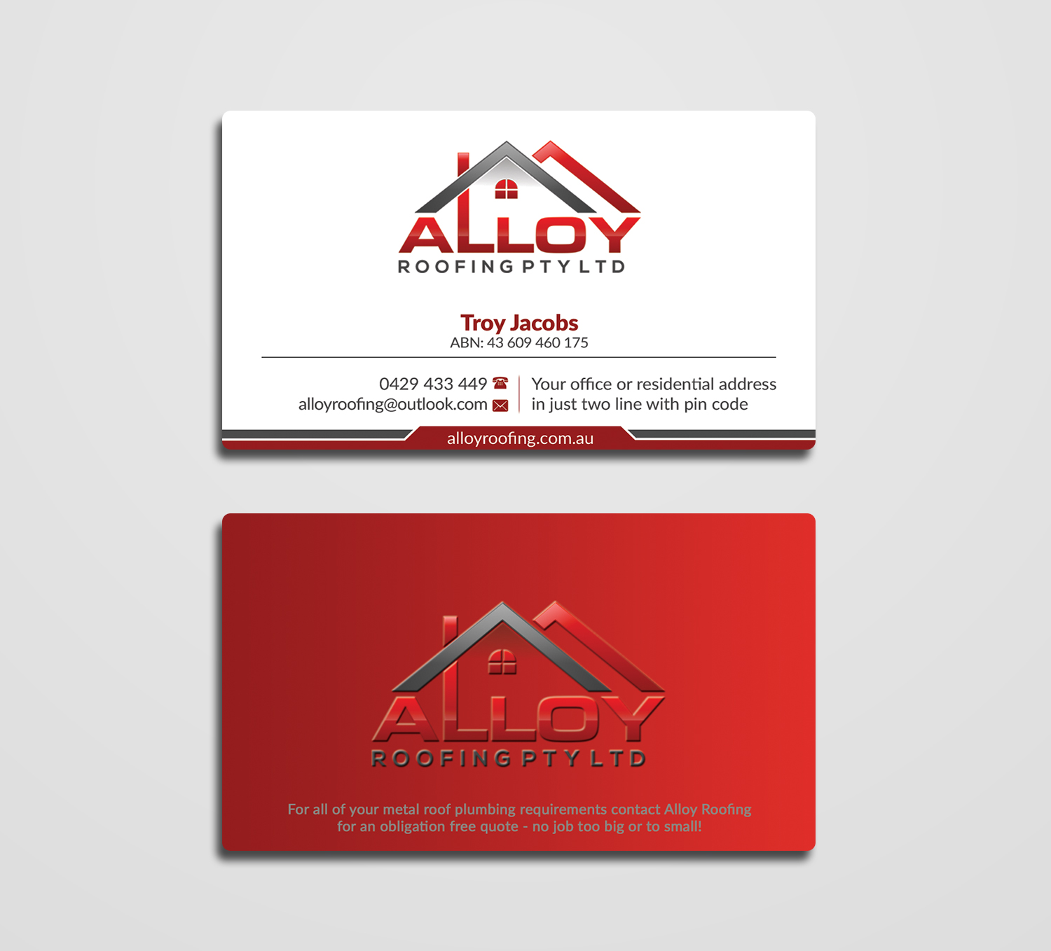 Business Card Design by AFHUN for Alloy Roofing Pty Ltd | Design #8509399