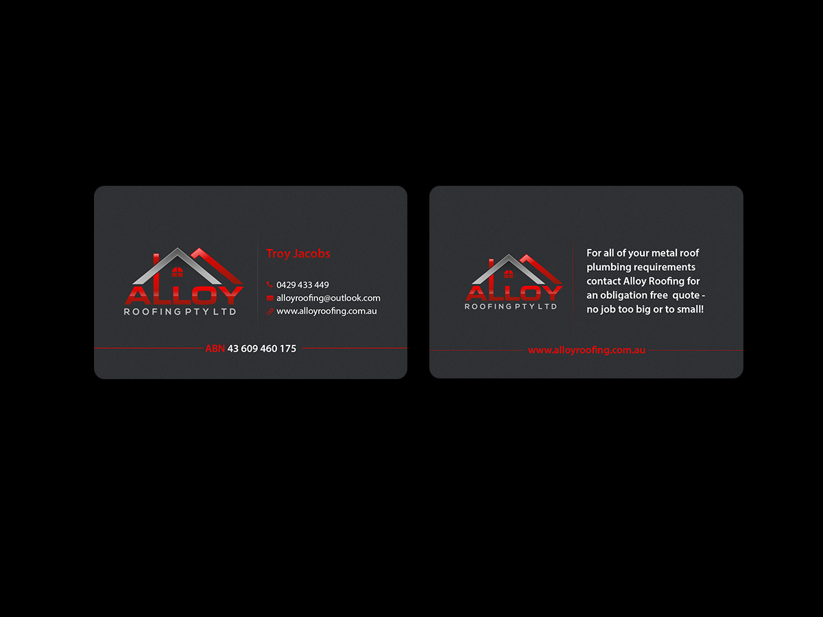 Business Card Design by Creations Box 2015 for Alloy Roofing Pty Ltd | Design #8487824