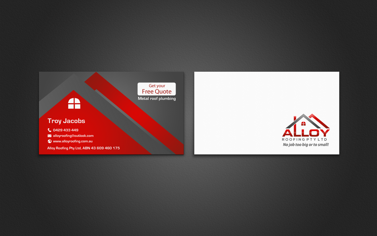 Modern Professional Business Card Design For Alloy Business Card Design By Chandrayaan Creative For Alloy Roofing Pty Ltd 8486070