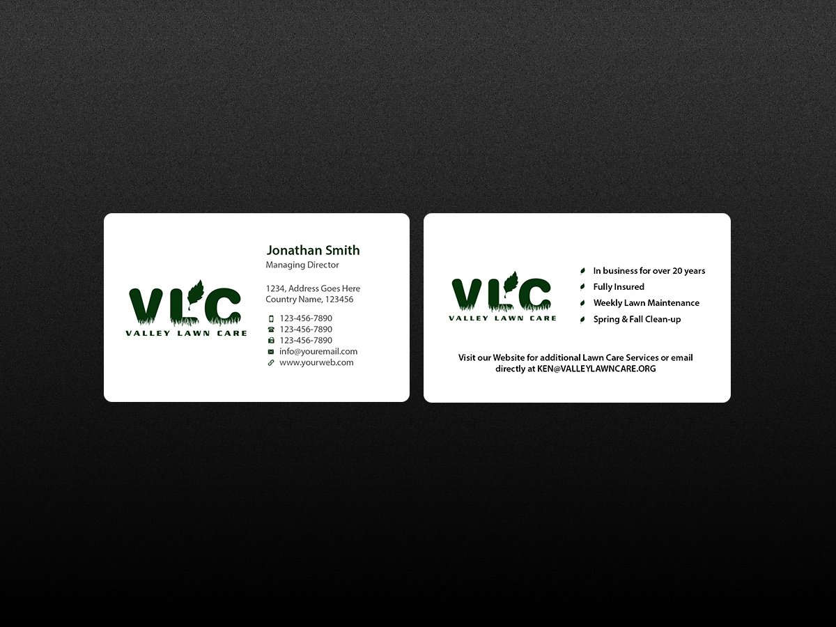Visitenkarten-Design von Creations Box 2015 für Valley Lawn Care | Design #8515132