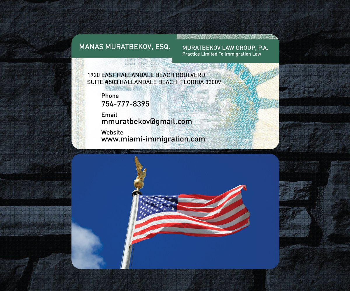 Business Card Design by GMWIRE for MURATBEKOV LAW GROUP, P.A. | Design #9441433