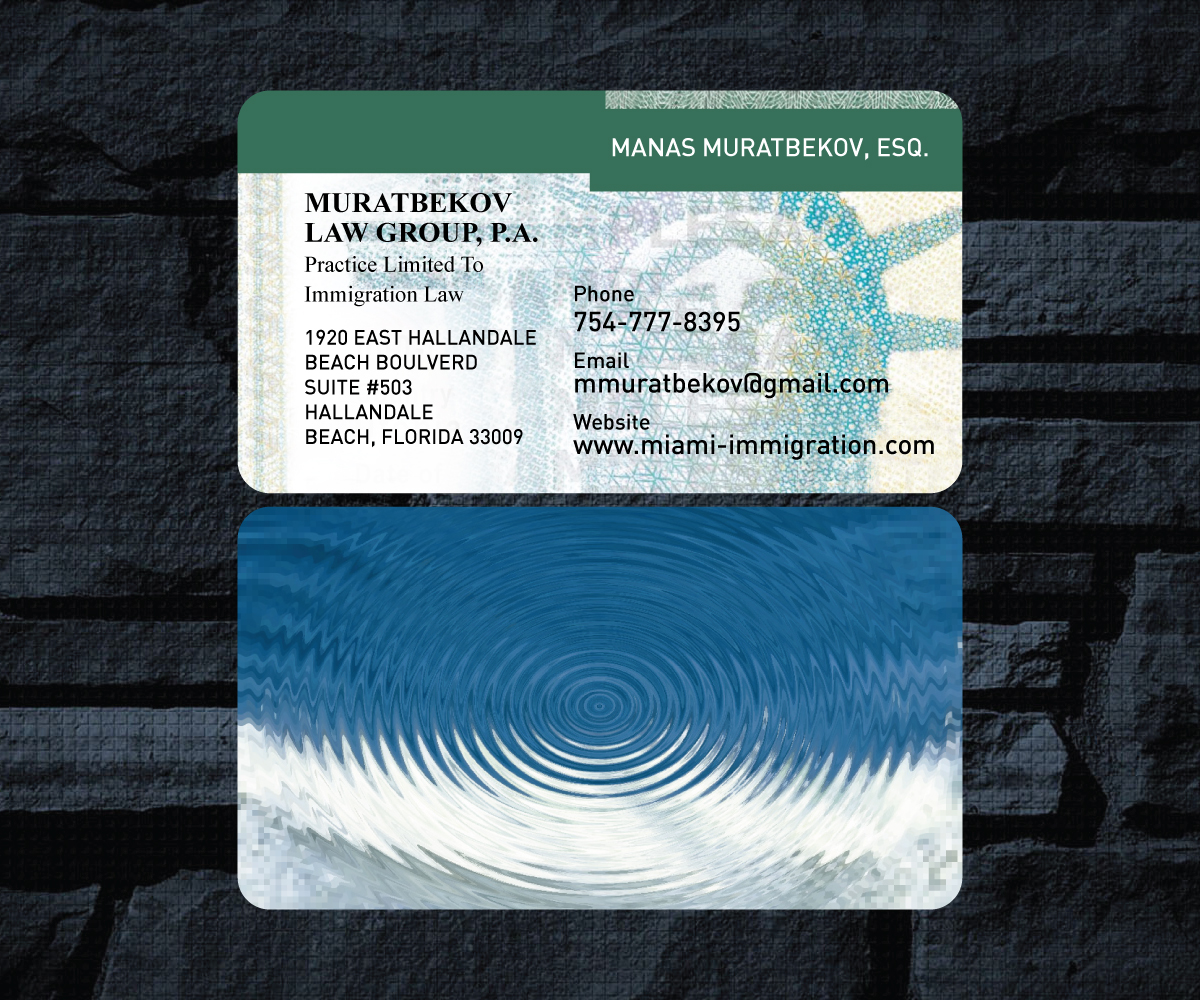 Business Card Design by GMWIRE for MURATBEKOV LAW GROUP, P.A. | Design #9441434