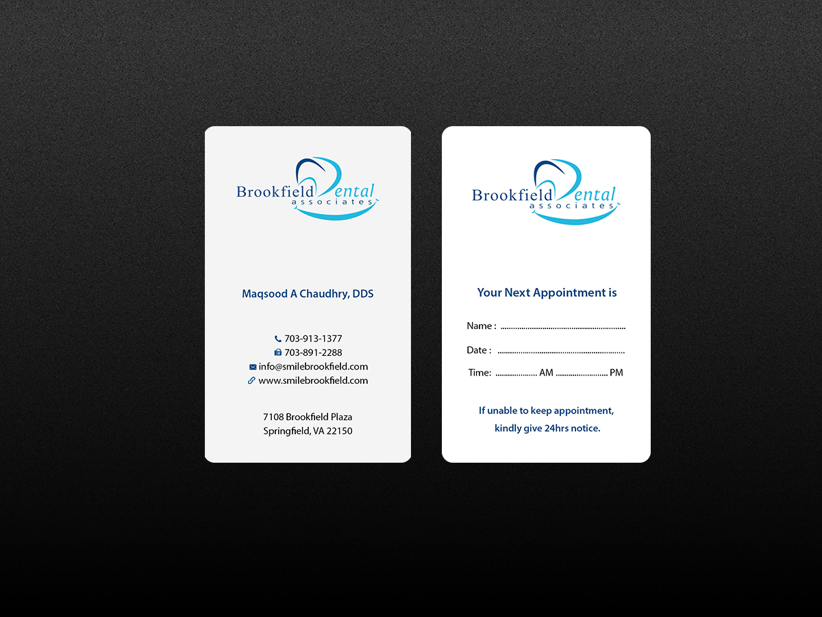 Business Card Design by Creations Box 2015 for brookfield dental associates | Design #8765893