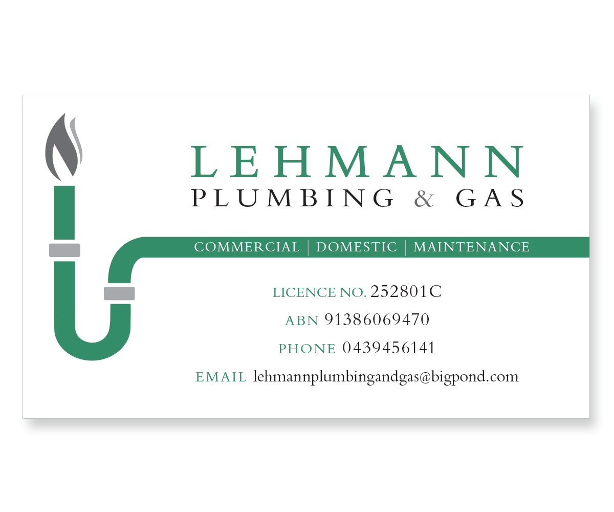 Business Card Design by DG | Graphic Design for Lehmann Plumbing and Gas | Design #2021456