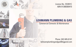 Diseño de Tarjeta de Presentación por Designer Nagendra para Lehmann Plumbing and Gas | Diseño #2013589