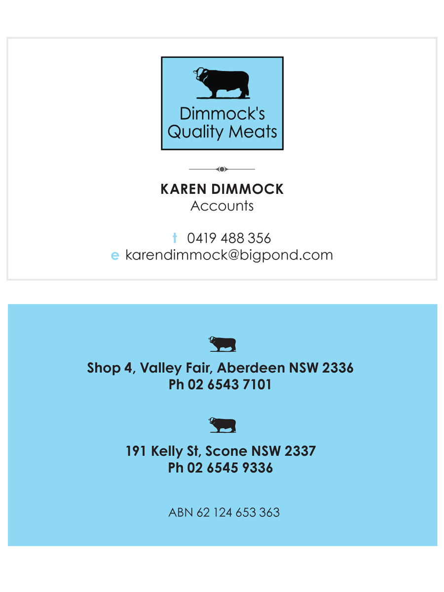 Business Card Design by foo for Dimmock's Quality Meats | Design #2097630