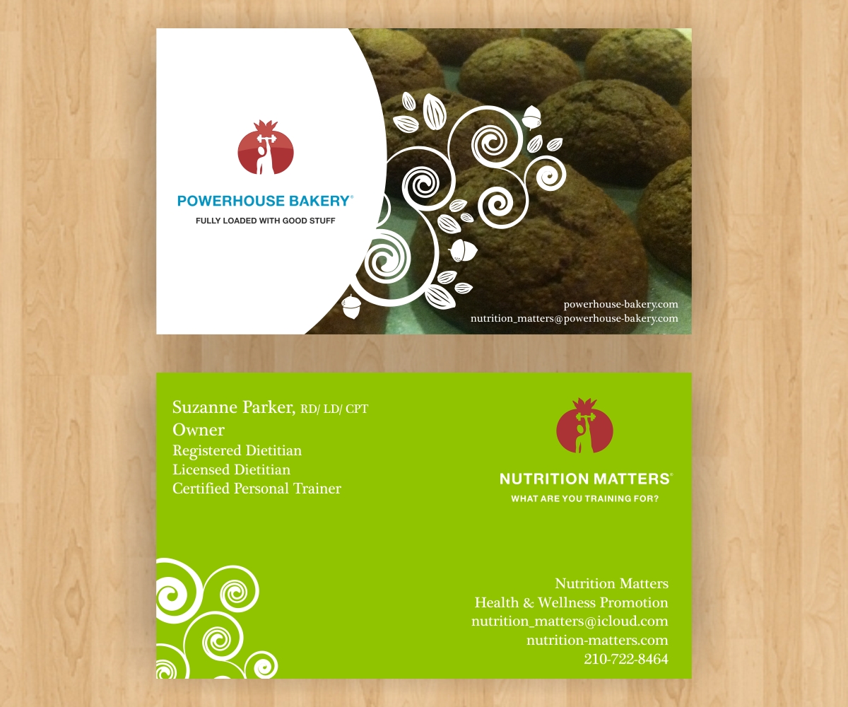 Business Card Design by luiz otavio I DESIGN for Powerhouse Bakery at Nutrition Matters, Inc. | Design #2063125