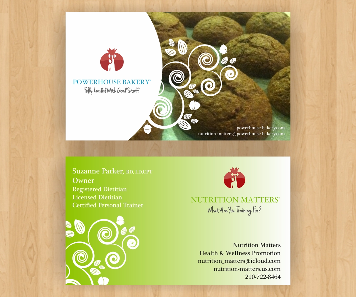 Business Card Design by luiz otavio I DESIGN for Powerhouse Bakery at Nutrition Matters, Inc. | Design #2080068