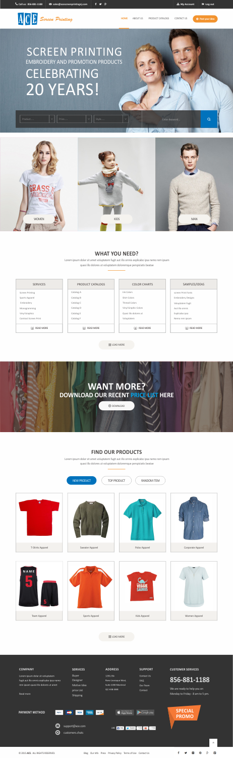 Diseño Web por Silverfox Studio para ACE Screen Printing | Diseño #9263440
