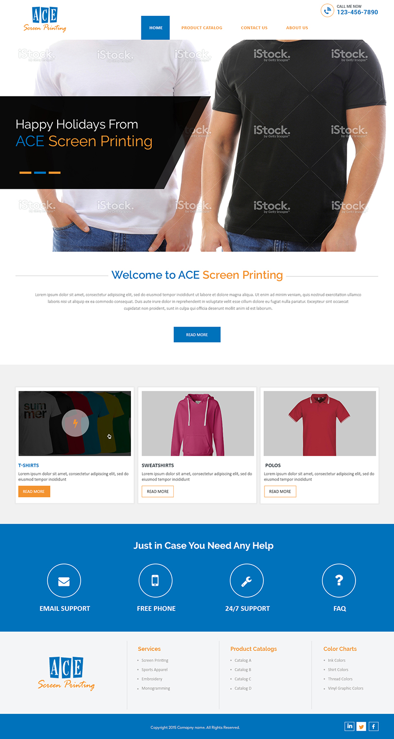 Web Design by Creations Box 2015 for ACE Screen Printing | Design #9202089