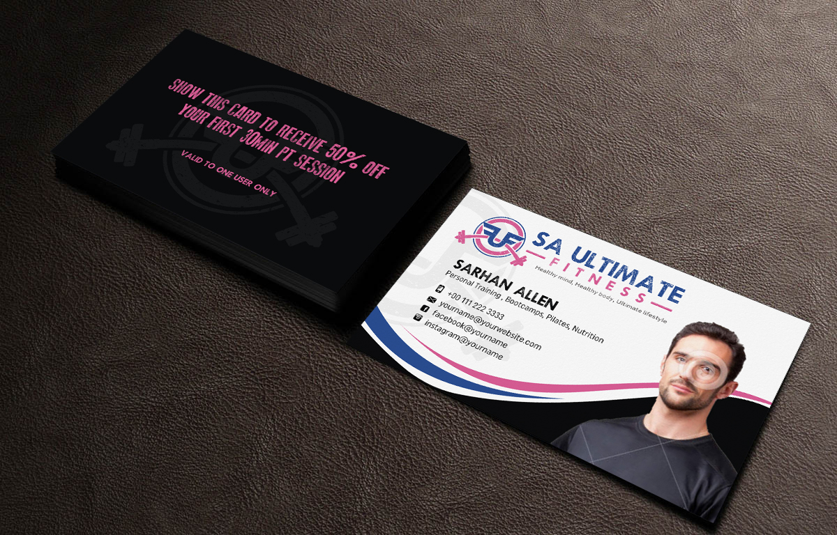Business Card Design by INDIAN_Ashok for SA Ultimate Fitness | Design #9197758