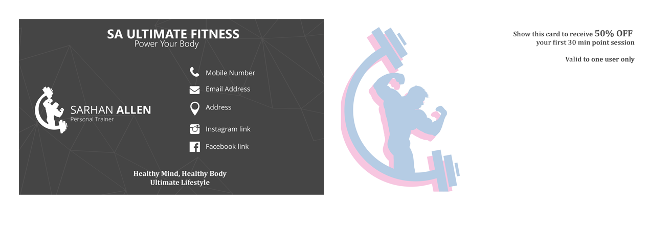 Diseño de Tarjeta de Presentación por Graphicient para SA Ultimate Fitness | Diseño #9272052