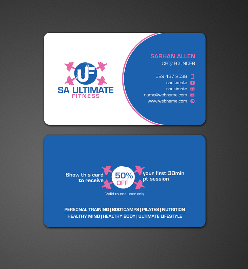 Diseño de Tarjeta de Presentación por chandrayaan.creative para SA Ultimate Fitness | Diseño #9216693