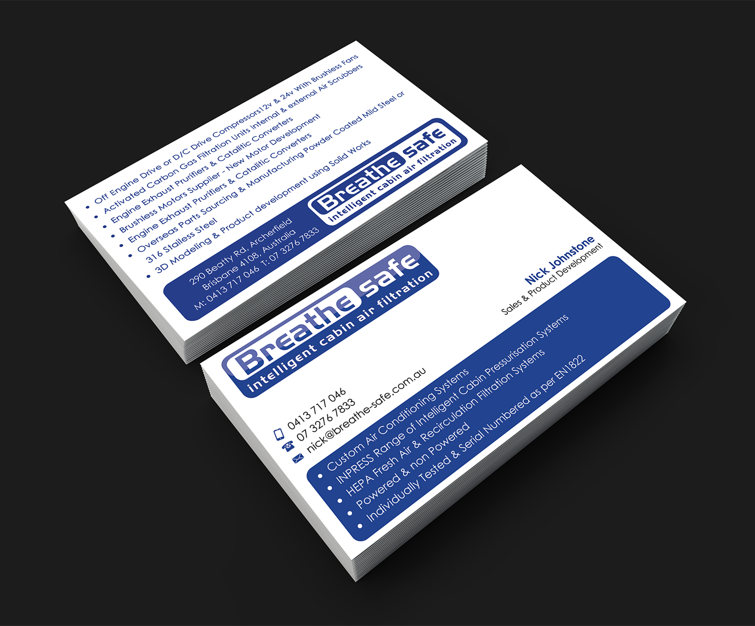 Business Card Design by premnice for Breathesafe Pty Ltd | Design #9247053